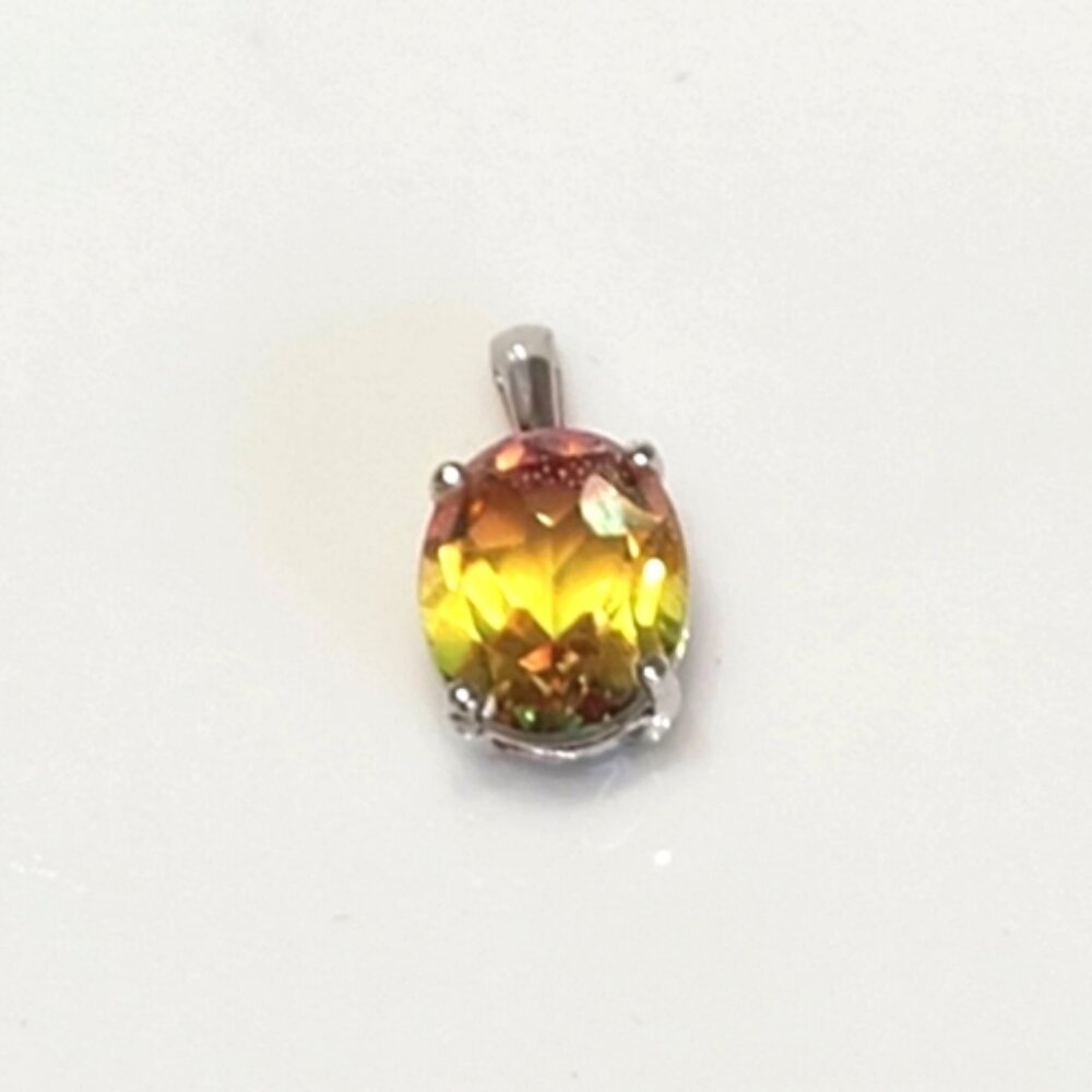 Vintage Sterling Silver Multi Colour Yellow Green Crystal Cabochon Pendant